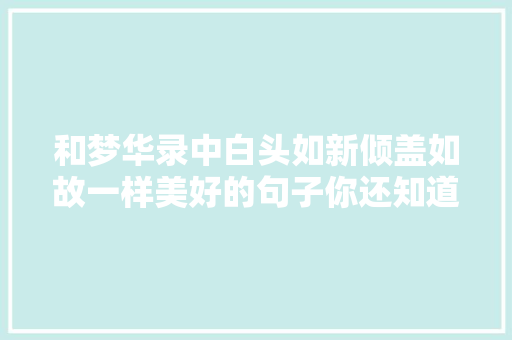 和梦华录中白头如新倾盖如故一样美好的句子你还知道哪些