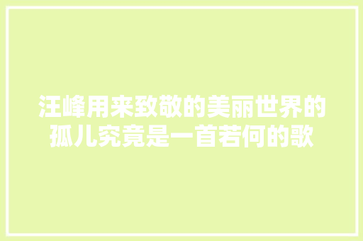 汪峰用来致敬的美丽世界的孤儿究竟是一首若何的歌