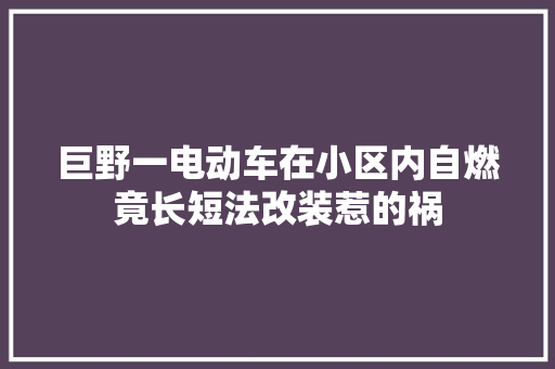 巨野一电动车在小区内自燃竟长短法改装惹的祸 汽车知识