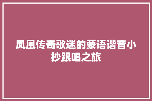 凤凰传奇歌迷的蒙语谐音小抄跟唱之旅