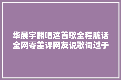 华晨宇翻唱这首歌全程脏话全网零差评网友说歌词过于真实