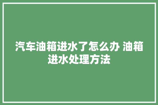 汽车油箱进水了怎么办 油箱进水处理方法