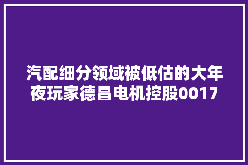 汽配细分领域被低估的大年夜玩家德昌电机控股00179