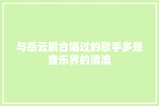 与岳云鹏合唱过的歌手多是音乐界的清流