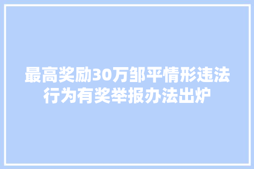 最高奖励30万邹平情形违法行为有奖举报办法出炉 汽车知识