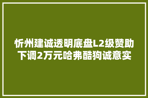 忻州建诚透明底盘L2级赞助下调2万元哈弗酷狗诚意实足
