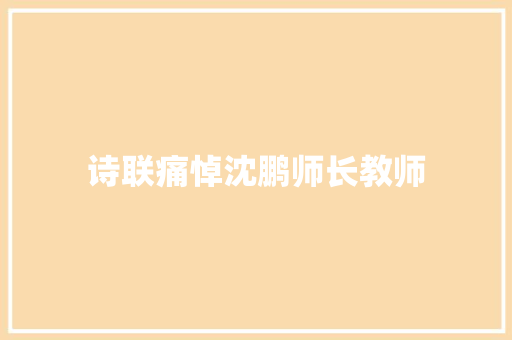 诗联痛悼沈鹏师长教师 休闲娱乐