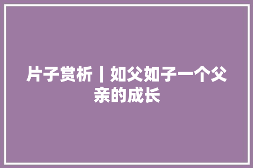 片子赏析｜如父如子一个父亲的成长