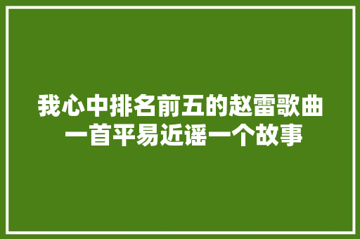 我心中排名前五的赵雷歌曲 一首平易近谣一个故事