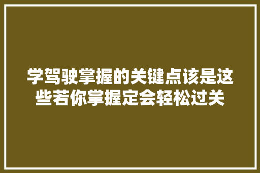 学驾驶掌握的关键点该是这些若你掌握定会轻松过关