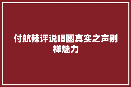 付航辣评说唱圈真实之声别样魅力