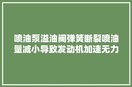 喷油泵溢油阀弹簧断裂喷油量减小导致发动机加速无力的故障案例