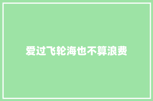 爱过飞轮海也不算浪费