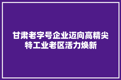 甘肃老字号企业迈向高精尖特工业老区活力焕新