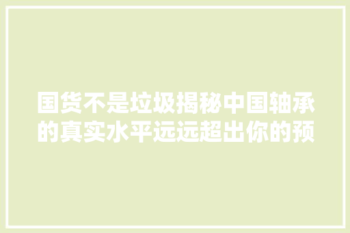 国货不是垃圾揭秘中国轴承的真实水平远远超出你的预期