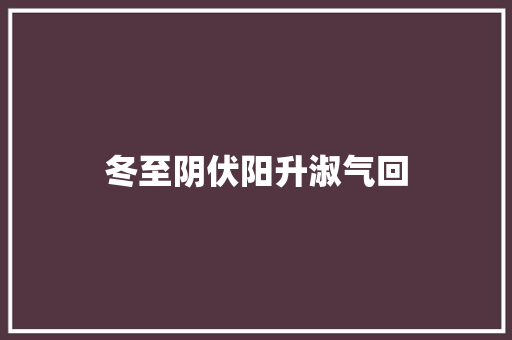 冬至阴伏阳升淑气回