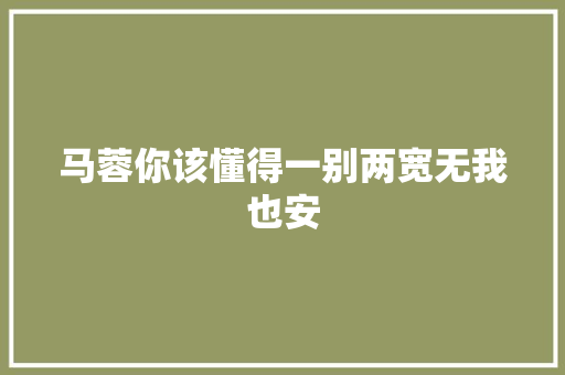 马蓉你该懂得一别两宽无我也安