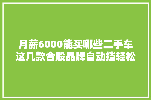 月薪6000能买哪些二手车这几款合股品牌自动挡轻松到手