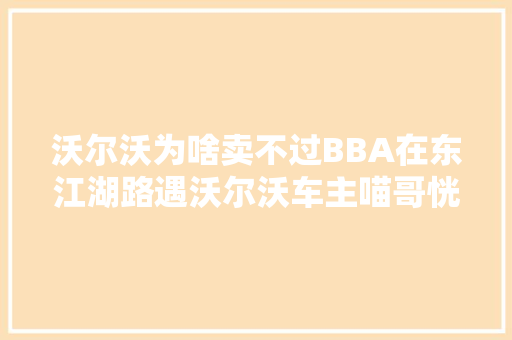 沃尔沃为啥卖不过BBA在东江湖路遇沃尔沃车主喵哥恍然大年夜悟