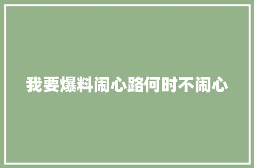 我要爆料闹心路何时不闹心