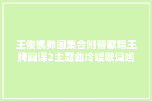 王俊凯帅图集合附带献唱王牌间谍2主题曲冷暖歌词哟
