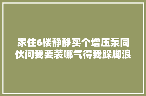 家住6楼静静买个增压泵同伙问我要装哪气得我跺脚浪费了