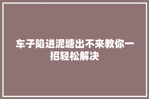 车子陷进泥塘出不来教你一招轻松解决