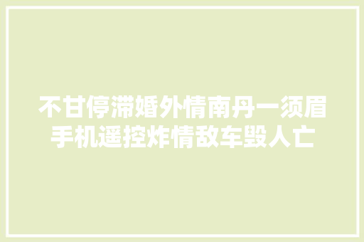 不甘停滞婚外情南丹一须眉手机遥控炸情敌车毁人亡