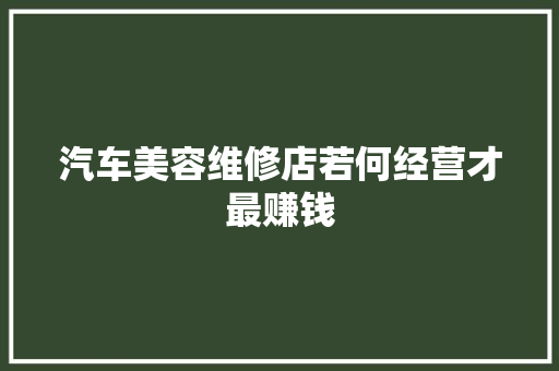 汽车美容维修店若何经营才最赚钱