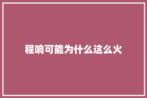 程响可能为什么这么火