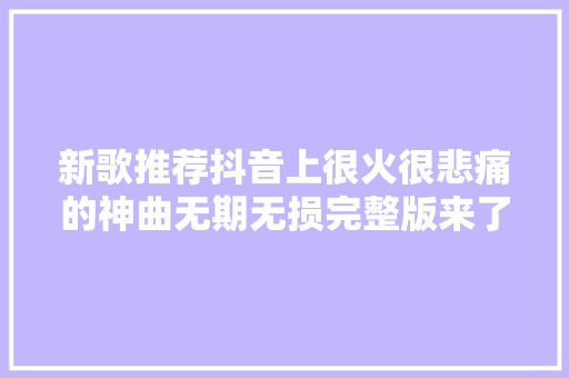 新歌推荐抖音上很火很悲痛的神曲无期无损完整版来了