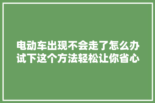 电动车出现不会走了怎么办试下这个方法轻松让你省心几百块