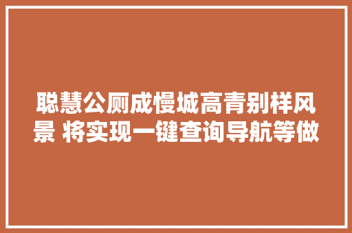 聪慧公厕成慢城高青别样风景 将实现一键查询导航等做事