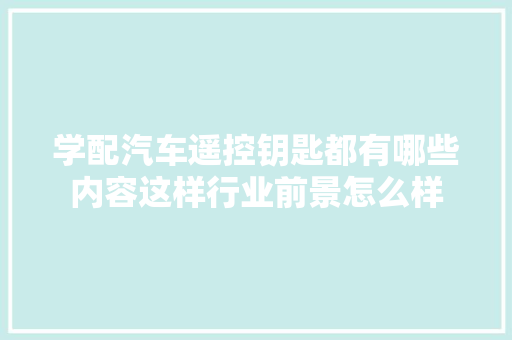 学配汽车遥控钥匙都有哪些内容这样行业前景怎么样
