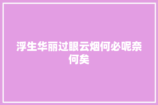 浮生华丽过眼云烟何必呢奈何矣