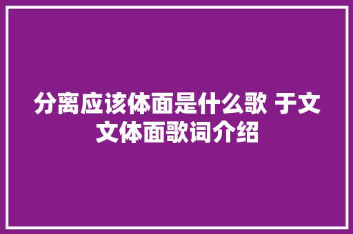 分离应该体面是什么歌 于文文体面歌词介绍