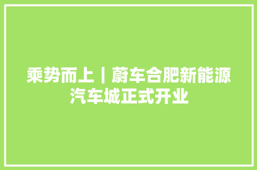 乘势而上｜蔚车合肥新能源汽车城正式开业