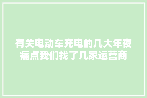 有关电动车充电的几大年夜痛点我们找了几家运营商