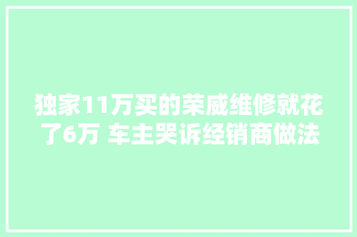 独家11万买的荣威维修就花了6万 车主哭诉经销商做法唬人