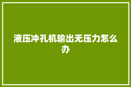液压冲孔机输出无压力怎么办