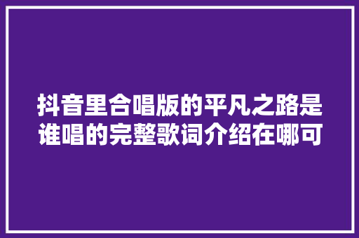 抖音里合唱版的平凡之路是谁唱的完整歌词介绍在哪可以听