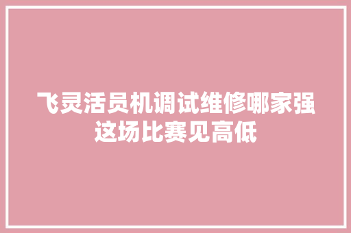 飞灵活员机调试维修哪家强这场比赛见高低