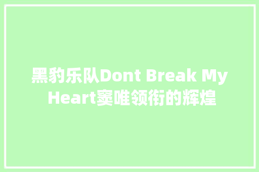 黑豹乐队Dont Break My Heart窦唯领衔的辉煌