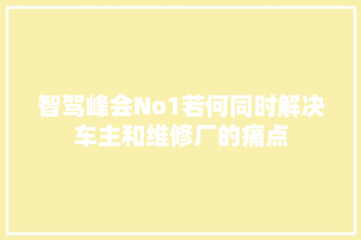 智驾峰会No1若何同时解决车主和维修厂的痛点