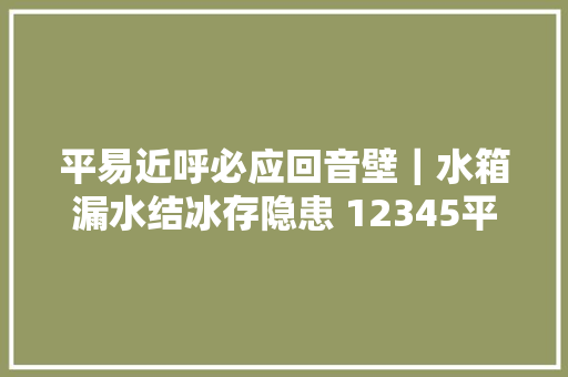 平易近呼必应回音壁｜水箱漏水结冰存隐患 12345平易近生热线解平易近忧