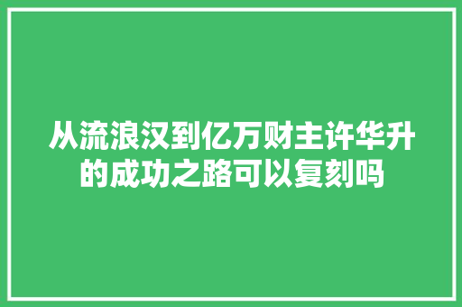 从流浪汉到亿万财主许华升的成功之路可以复刻吗