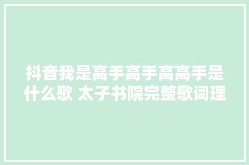 抖音我是高手高手高高手是什么歌 太子书院完整歌词理解下