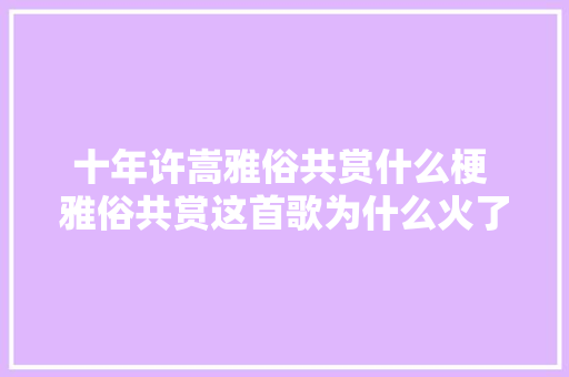 十年许嵩雅俗共赏什么梗 雅俗共赏这首歌为什么火了在哪里听