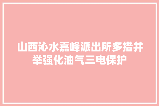 山西沁水嘉峰派出所多措并举强化油气三电保护