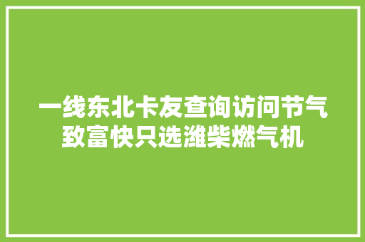 一线东北卡友查询访问节气致富快只选潍柴燃气机